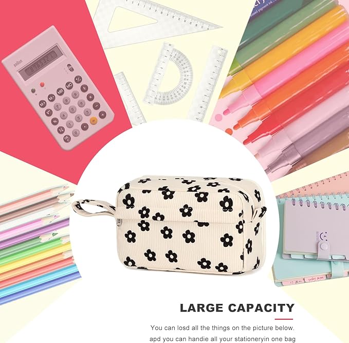 Bluboon Big Capacity Pencil Case Pencil Pouch School Supplies Cute Pencil Box Pencil Bag for Teen Girls Boys Women Man (Black Floral 95)