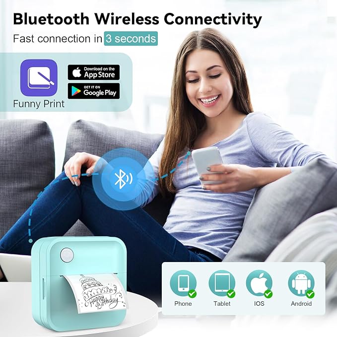 Label Maker Machine with Tape - 14 Sizes (0.47-2") Bluetooth Thermal Label Printer, Mini Sticker Maker for Home,Office,Organization, Portable Sticker Printer Print Pod for Phones(Light Blue)