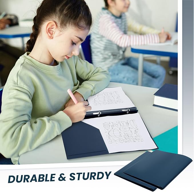 Lincia 100 Pcs Plastic Folders with Pockets and Prong Folders with Prongs Plastic Folders with 2 Pockets Pocket Folders for Office, School for Students, Teachers, Office Workers (Navy Blue)