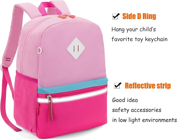 HawLander Little Kids Backpack for Girls Toddler School Bag Fits 3 to 6 years old, 15 inch, Pink