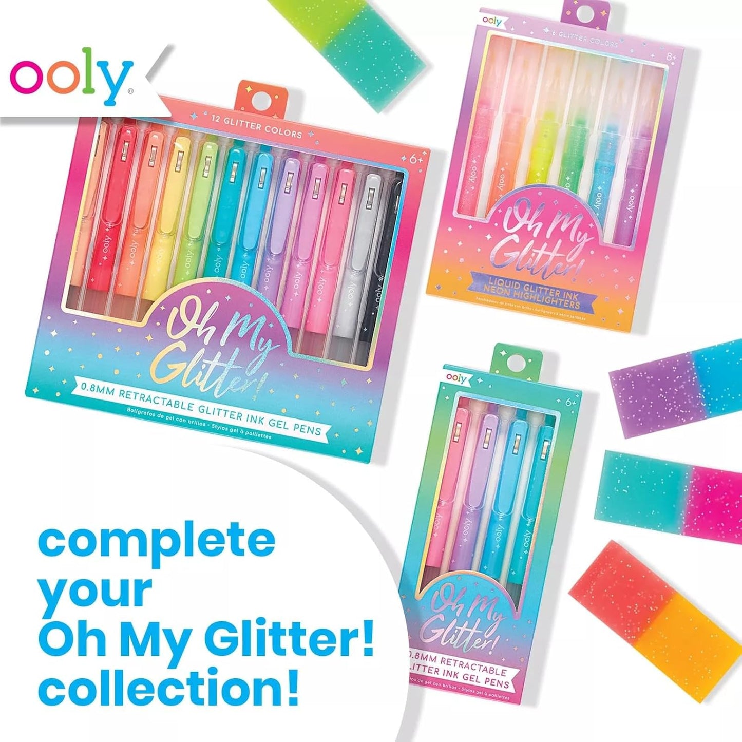 Ooly Oh My Glitter Gel Pens - Set of 12 Cute Art and Back to School Supplies for Girls, Planner Pen with Comfort Grip, Ideal Retractable Glitter Pens for Decorations & Office Use