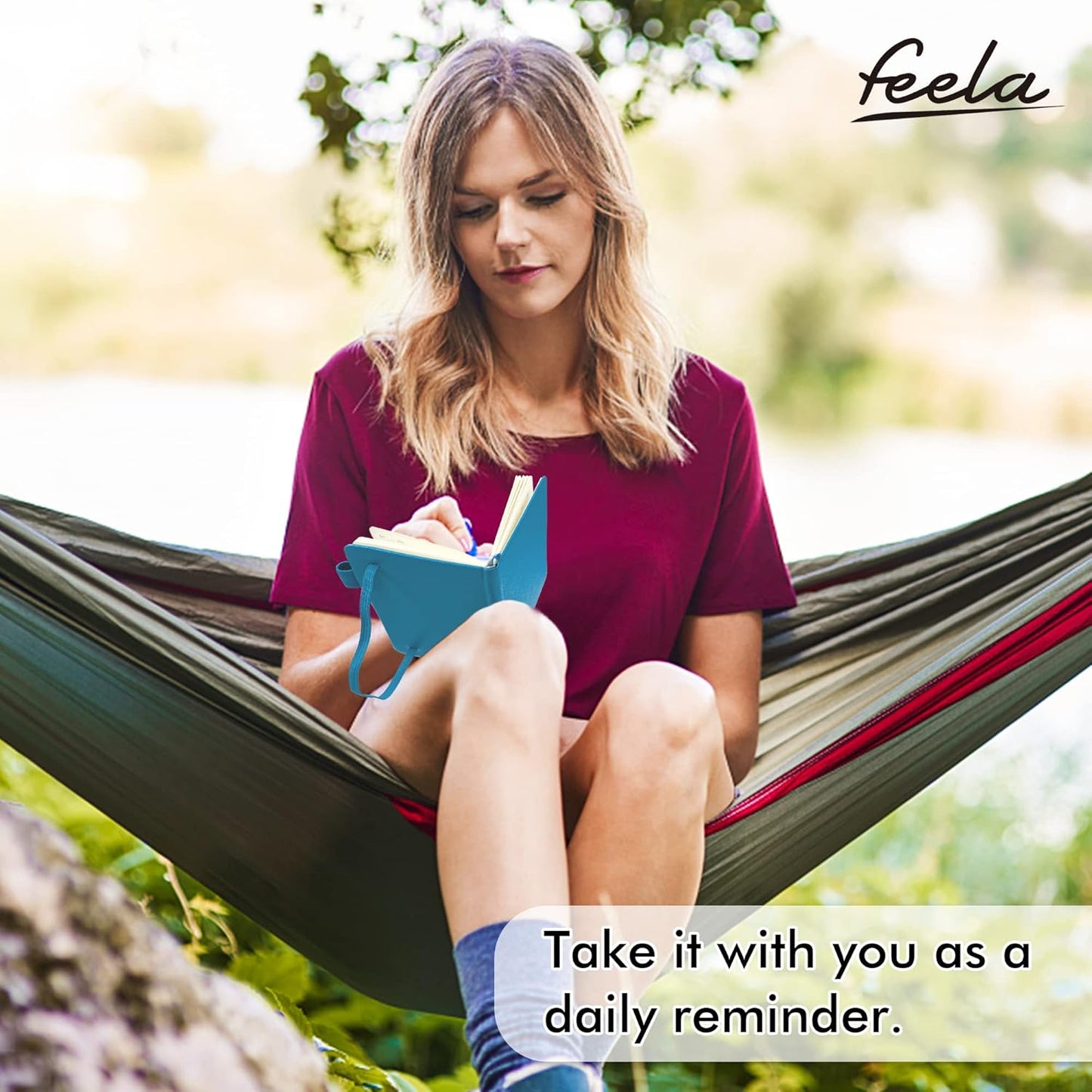 feela 3 Pack Pocket Notebook Journals, Mini Cute Small Journal Notebook Bulk Hardcover College Ruled Notepad with Pen Holder for Office School Supplies, with 3 Black Pens, 3.5”x 5.5”, A6, Teal