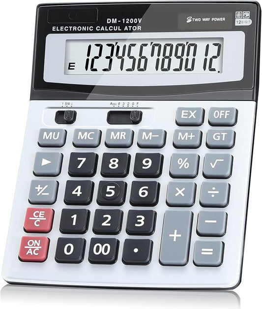 Calculator, 12-Digit Large LCD Display Desktop Calculators, Big Button with Dual Power (Solar & Battery), Standard Function for Office/School/Home Use