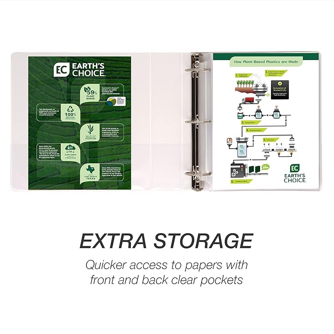 Samsill Plant-Based 3 Inch Durable Round Ring, Made in USA, View Binder, Eco-Friendly, USDA Certified Biobased, 4 Pack, White