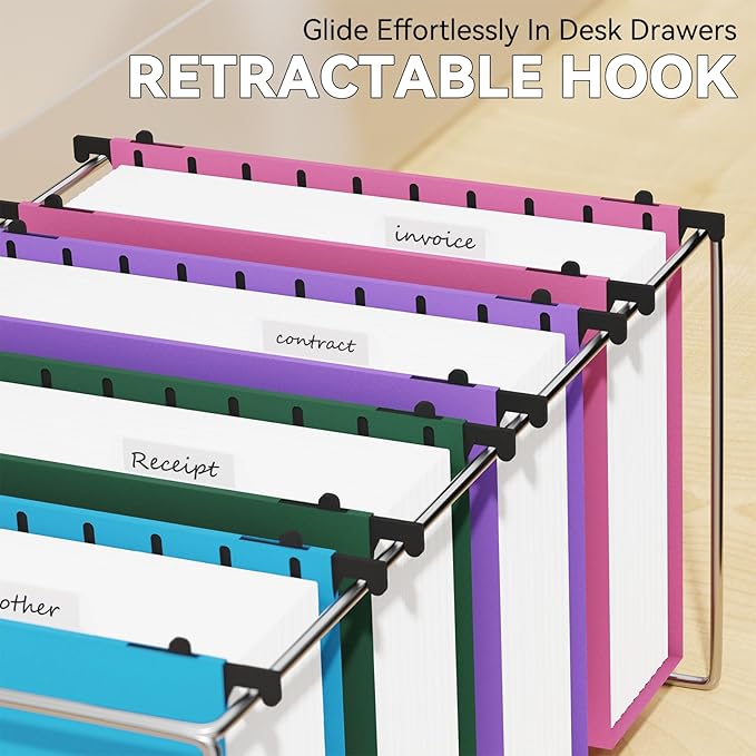 Extra Capacity Plastic Hanging File Folder Letter Size,Heavy Duty 3 inch Expansion,12 Pack Reinforced Hang Folders with Tabs,Durable Hanging Organizer for Bulky File,File Cabinet Folder,Colored