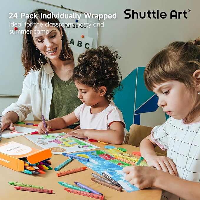 Shuttle Art Crayons Bulk Set - 24 Boxes of 24 Assorted Colors, 576 Count Durable & Non-Toxic Teacher-Quality Crayons, School Supplies bulk For Family Class Party Favors