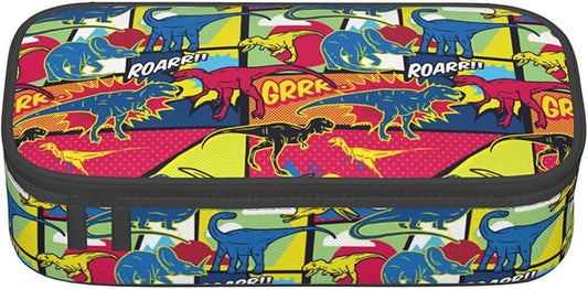 Cartoon Dinosaur Large Pencil Case With Zipper Compartments Stationery Pencil Bag For Kids Teens Students School Supplies