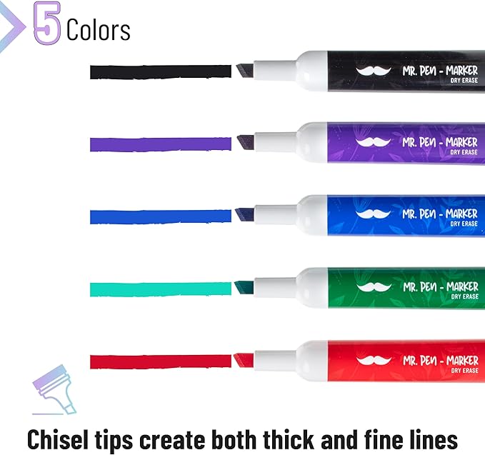 Mr. Pen- Dry Erase Markers Chisel Tip Markers, Low Odor Chisel Tip, 36 Pack, Assorted Colors, White Board Markers Dry Erase Pens
