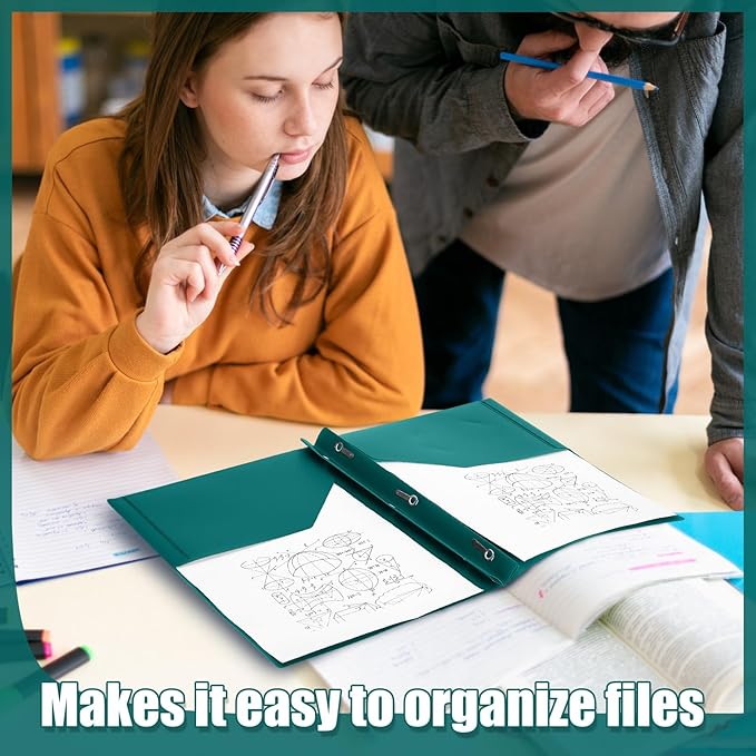 Lincia 100 Pcs Plastic Folders with Pockets and Prong Folders with Prongs 2 Pockets for Office, School for Students, Teachers, Office Workers(Dark Green)