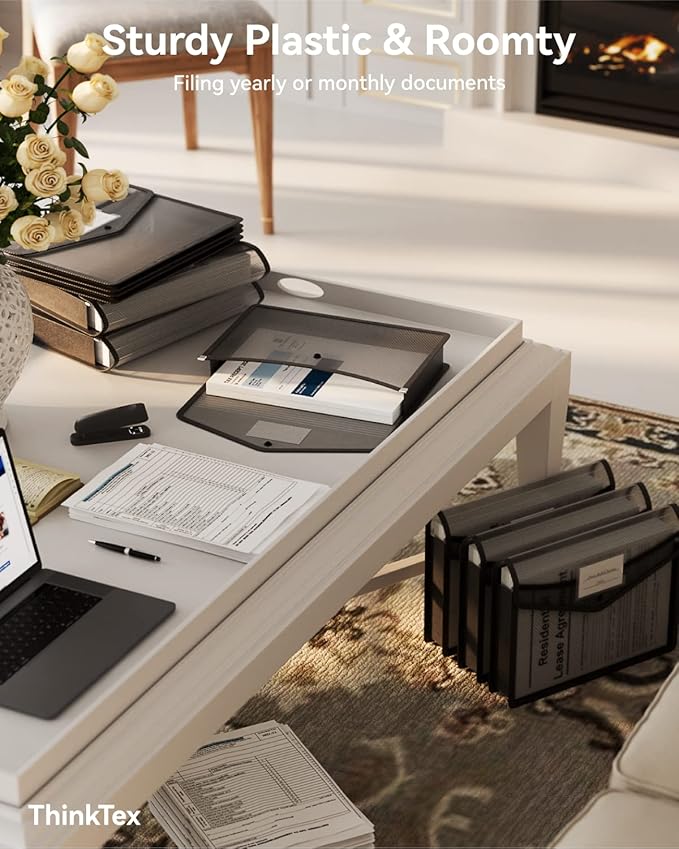 ThinkTex Plastic Expanding File Folder, Transparent envelopes with Snap Closure, No Dividers, Large Capacity, Fit Letter/A4 Size - 5 Packs