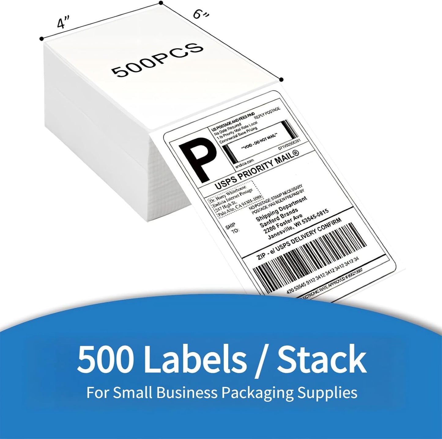 HUOJI 4x6 Direct Thermal Shipping Labels, 2 Stacks 1000 Labels, Fanfold, Compatible with Rollo, Zebra, MUNBYN Printers(Commercial Grade)
