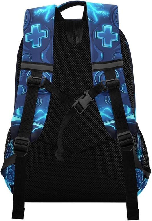 Joystick Video Game Blue Flame Backpack for Boys Girls Elementary School Bag Kids Bookbag Travel Rucksack