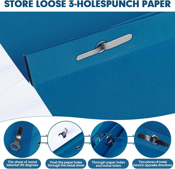 Two Pocket Folders, RAZCC 50 Pack Two Pocket Folders with Prongs, 3 Prong Folders Fit Letter Size Paper, Pocket File Folders for School Office Home Business, Dark Blue