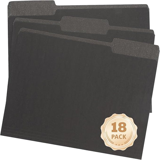18-Pack Black File Folders,Letter Size,1/3 Cut Tab,Office Home School for Documents Files Paper