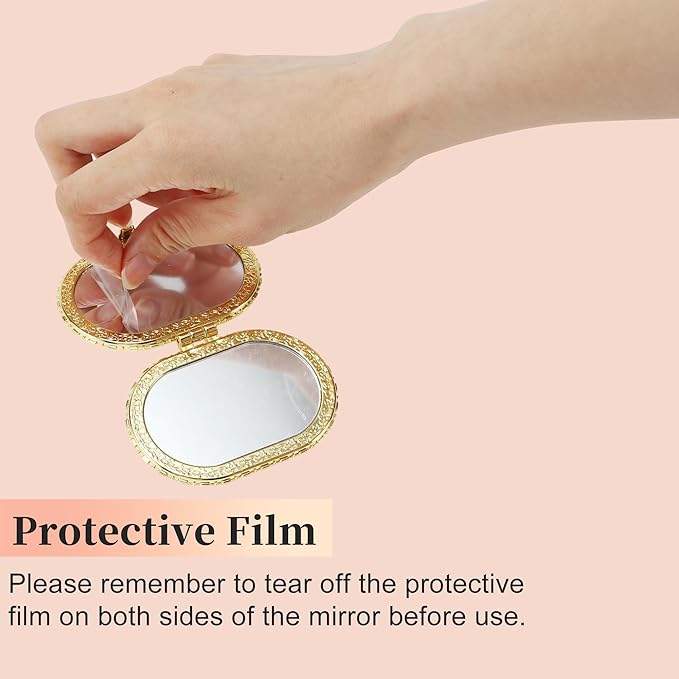 VOCOSTE Compact Flower Pocket Mirror - Oval Mini, Vintage Folding Travel Portable Pocket Mirror for Women, Blue