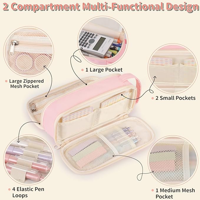 Pencil Case For Girls,Flower Quilted Large Capacity Pencil Pouch With 2 Compartment, Zipper Pencil Bag With Handle, Women Soft Pencil Box For Middle School Office College