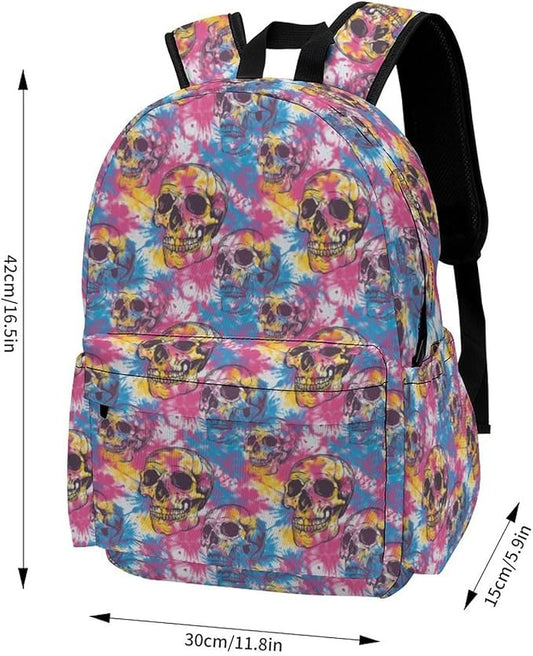 17 Inch Laptop Backpack 70s Tie Dye Skull Design Teen Girls Boys School Backpack Bags Travel Bookbag Back Pack Outdoor Daypack for Women Men
