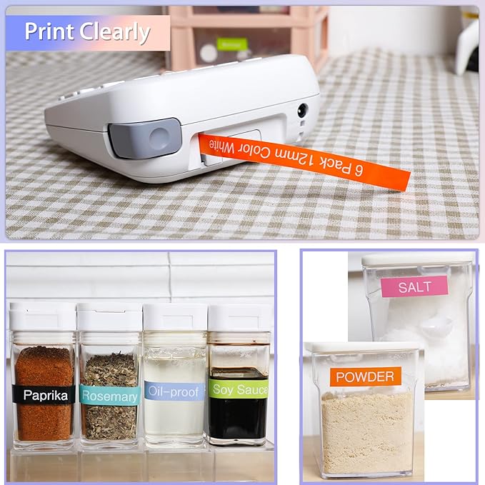 Colorty Replacement for Brother P-Touch Label Maker Tape TZe 12mm 0.47 Ribbon Laminated TZ Colored Refills Compatible with Brother P Touch PT-D210 D220 H110 1000 1280 D400 Cube, 1/2" x 26.2', 6 Pack