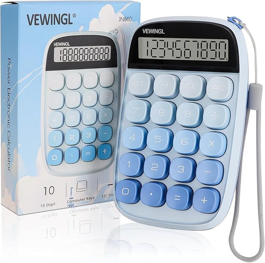 VEWINGL Mechanical Switch Calculator, 10 Digit LCD Display and Buttons, Great for Everyday Life and Basic Office Work, with Battery