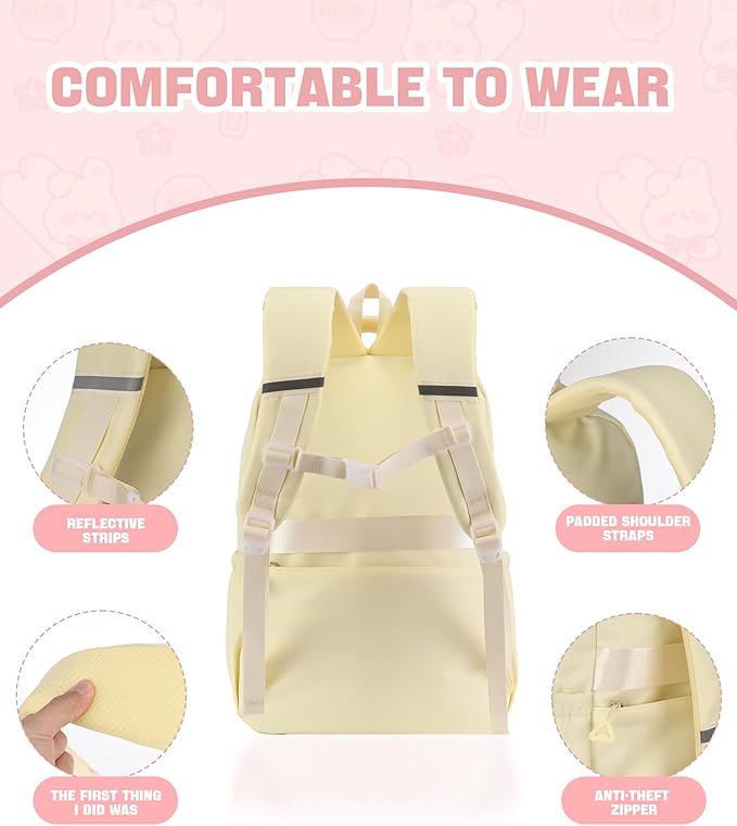 School Backpack for Girls, 15.6 Inch Laptop School Bags for Middle Students-Kindergarten Elementary College Backpacks,Large Backpack for Teen Girl Students Casual Travel Daypacks-Beige