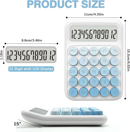 Standard Gradient Blue Calculator - 12 Digit Display and Big Buttons, Cute Office and School Accessory