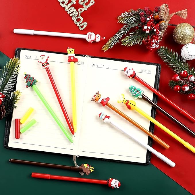 SANNIX 20 Pcs Christmas Pens Bulk Cartoon Gel Ink RollerBall Pen for Kids Christmas Gift School Home Supplies Xmas Party Favor Gift Bags Filler