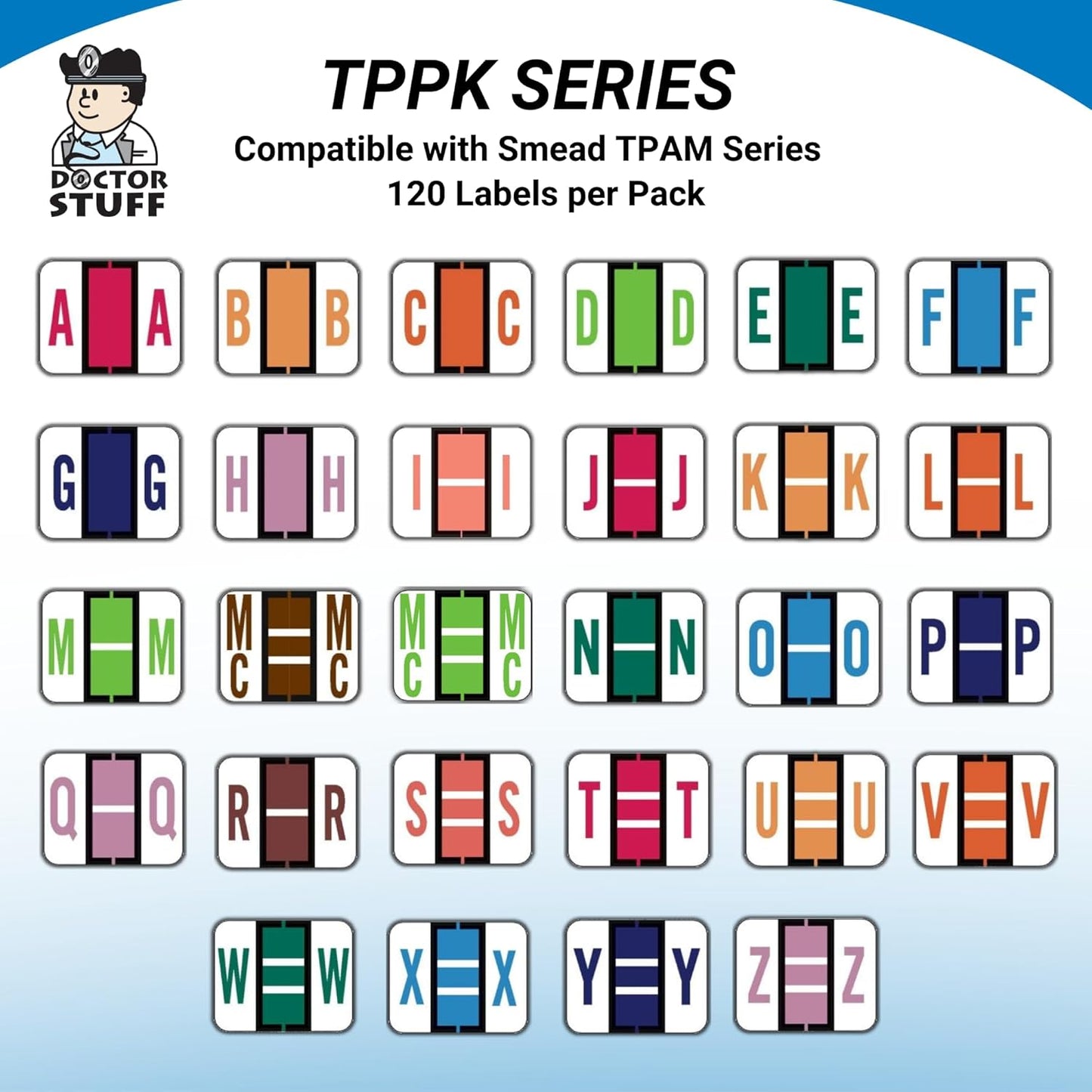 Doctor Stuff - File Labels for File Folders, Alphabet Letter A Stickers, Compatible with Smead BCCR/BCCS - TPAM Series Alpha Stickers Red, 1" x 1-1/4", 120 Labels per Package