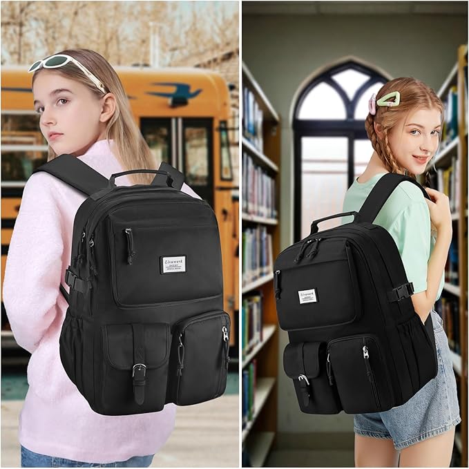 School Laptop Backpack for Girls Bookbag: Large Capacity Elementary Middle High School Book Bag 15.6 Inch Casual College Backpacks Waterproof Travel Back Pack Student Bookbags for Teen Kids Boys Women