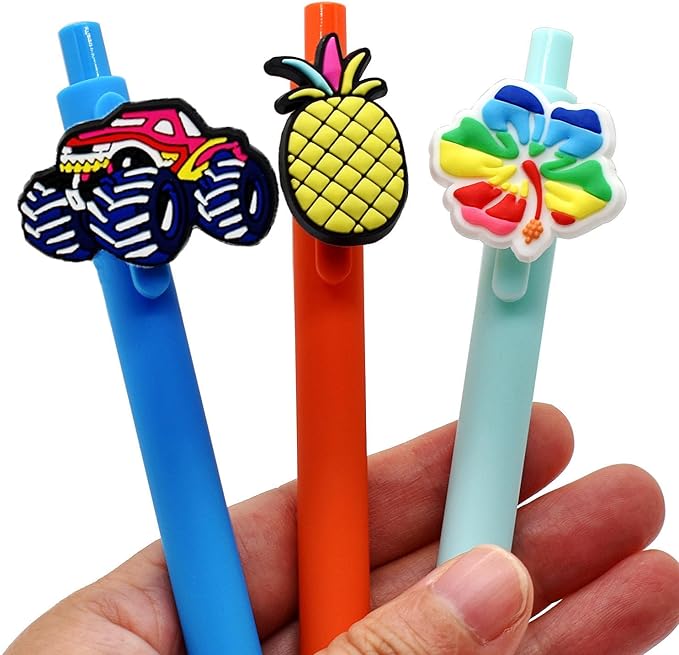YEALQU 100PCS Random Different Pencil Topper Decoations Cute PVC Pencil Toppes Lovely Black Clip for Pupil/Junior Students Gifts Awards