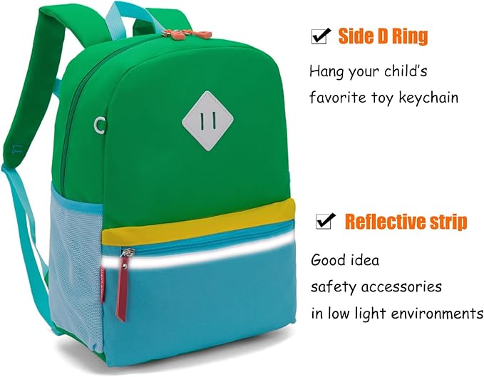 HawLander Little Kids Backpack for Boys Toddler School Bag Fits 3 to 6 years old, 15 inch, Green