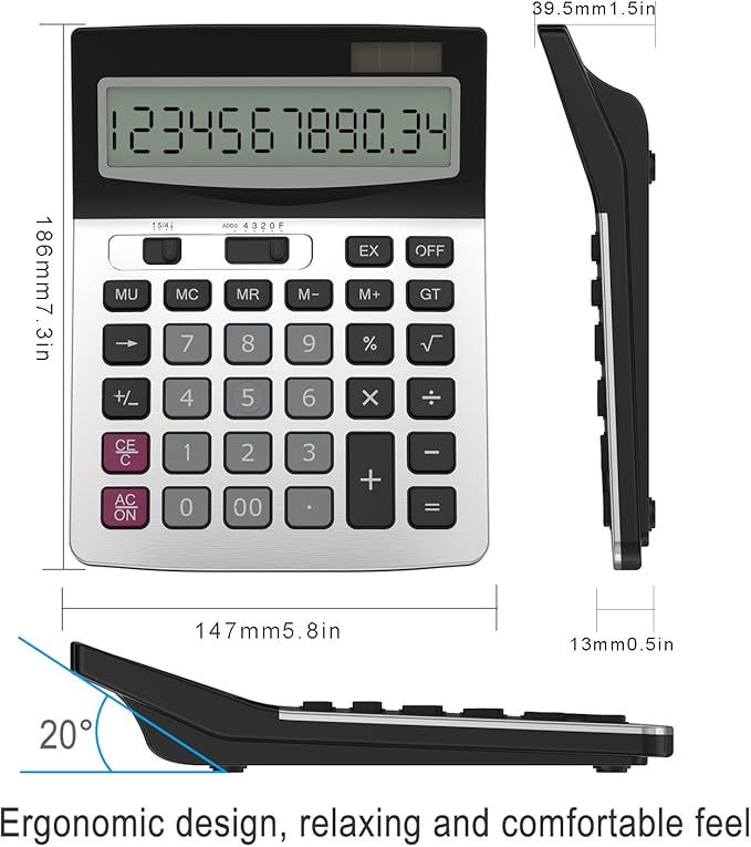 Helect 12 Digit Desktop Calculator, Standard Function Business Desktop Calculator, Silver