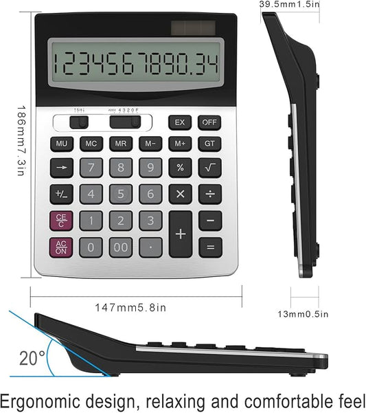Helect 12 Digit Desktop Calculator, Standard Function Business Desktop Calculator, Silver