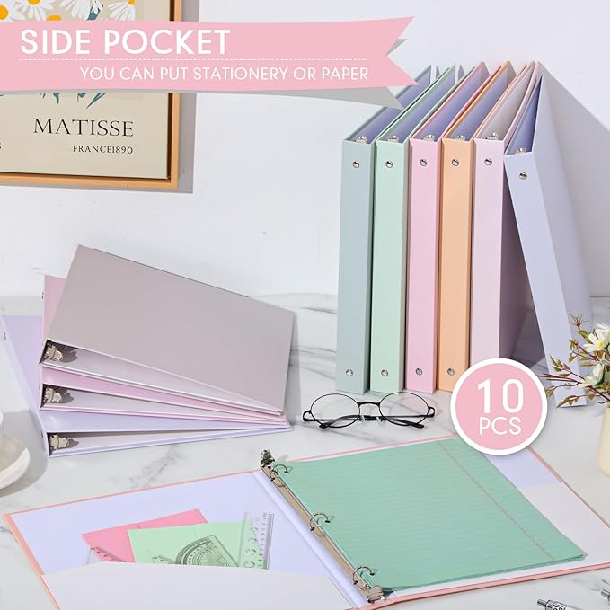 Ctosree 10 Pack Colored 3 Ring Binder with 2 Pockets Hardcover Loose Leaf Binder for Women Men Teacher Student School Office Home Supplies, Fits 11 x 8.5 Size Paper, 10 Colors(0.5",Fantasy Color)