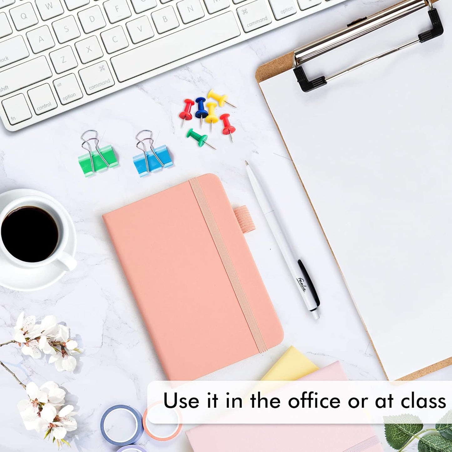 feela 3 Pack Pocket Small Notebook Journals, Mini Cute Hardcover College Ruled Notepad Women Office Supplies, with 3 Black Pens, 3.5”x 5.5”, A6, Pastel Colors, Light Yellow, Light Pink, Pale Orange