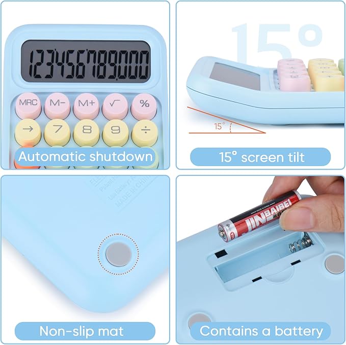 Mechanical Pushbutton Calculator,12 Digit Large LCD Display,Big Buttons Easy to Press,Colorful Candy Calculator,Automatic Sleep,with Battery.for Office,School, Home. (Blue)