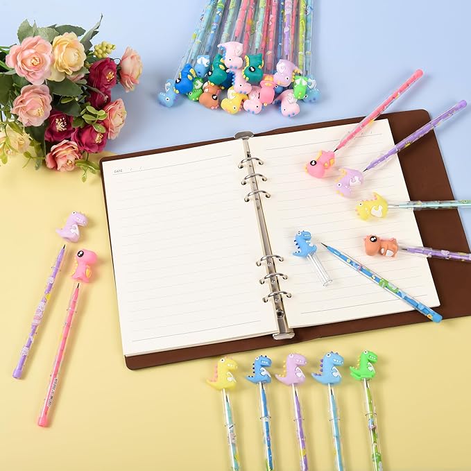 48 Pieces Cute Dinosaur Stackable Pencils Cartoon Dinosaur Party Favors Translucent Multi Point Push Fun Pencils.