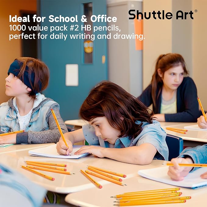Shuttle Art Wood-Cased #2 HB Pencils, 1000 Pack Sharpened Yellow Pencils with Erasers, Bulk Pack Graphite Pencil for School and Teacher Supplies, Writing, Drawing and Sketching