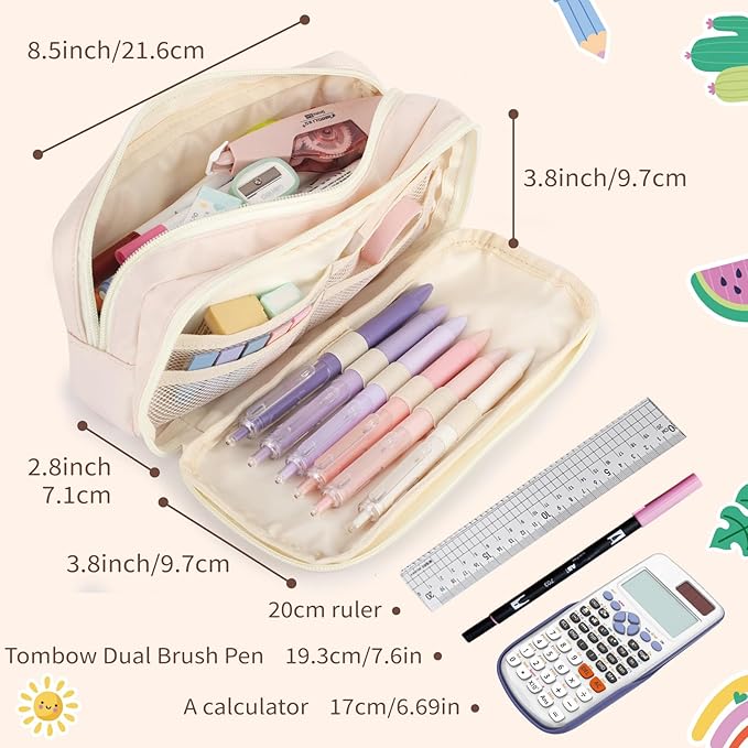 Large Capacity Pencil Case with Compartments, School Pencil Bags with Zipper, Big Storage Pen Bag for Teen Girl Boy Men Women, Adult Stationery Pen Bag for School College and Office