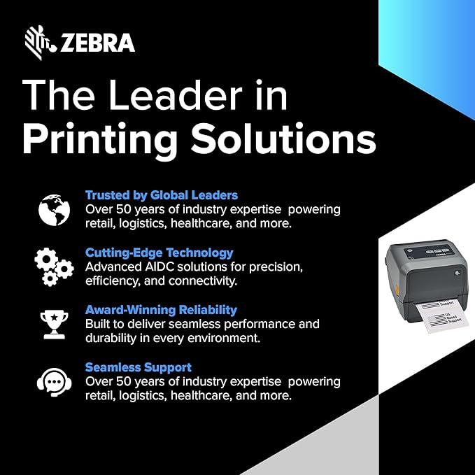 Zebra ZD621 | Thermal Transfer & Direct Thermal Printer ZD6A043-301F00EZ | 300 DPI | USB, USB Host, Ethernet, Serial, BTLE5 Connectivity | Includes Jetset Software