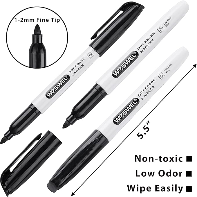 Dry Erase Markers Bulk, 76 Pack Black Fine Tip Whiteboard Markers, Fine Point, Low Odor Dry Erase Markers for School Office Home, Non-Toxic Easy Clean