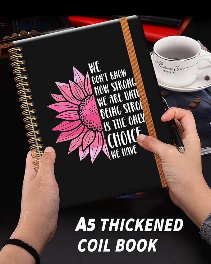 Ruled Spiral Writing Notebook,A5 Hardcover Lined College Journal for Women Lady Girl,Strong Twin-Wire Binding with Premium Paper,8.4" X 6",Perfect for School,Office,Home Gifts(Sunflower Breast Cancer)