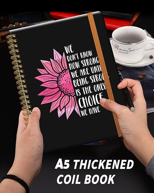 Ruled Spiral Writing Notebook,A5 Hardcover Lined College Journal for Women Lady Girl,Strong Twin-Wire Binding with Premium Paper,8.4" X 6",Perfect for School,Office,Home Gifts(Sunflower Breast Cancer)