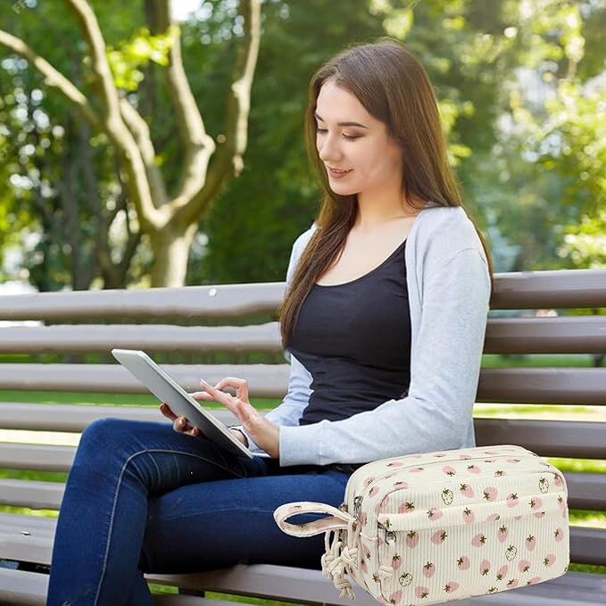 Bluboon Big Capacity Pencil Case Pencil Pouch Pen Case School Supplies Cute Pencil Box Pencil Bag for Teen Girls Boys Women Man (Strawberry Pink white)