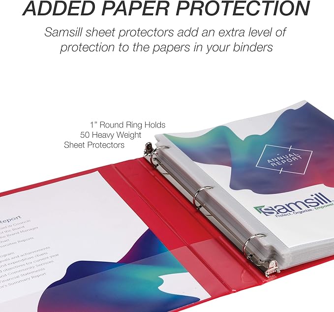 Samsill Durable 1 Inch Binder, Made in The USA, Round Ring Customizable Clear View Binder, Red, 8 Pack (MP88433)