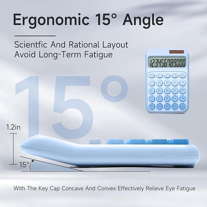 Desk Calculator,12 Digits, Large LCD Display,Big Buttons,Solar and Battery Dual Power Desktop Calculators,Cute and Aesthetic (Ombre Blue, M)