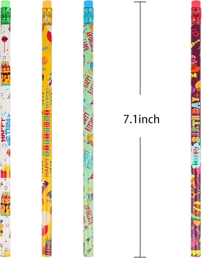 Kolewo4ever 200 Pieces Happy Birthday Pencils Colorful Printed Birthday Pencils with Top Erasers for Teachers Classrooms Reward Birthday Party Kids Gifts Supplie