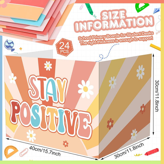 Honoson 24 Pcs Bulk Inspirational Privacy Folders for Students Cardboard Test Privacy Boards Motivational Words Desk Dividers Shield for Classroom School Study Supplies, 6 Styles(Groovy)
