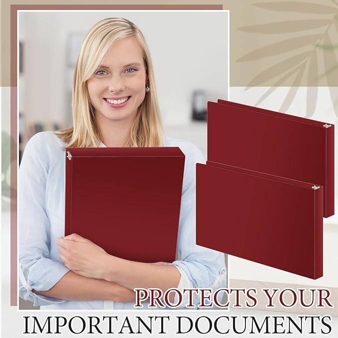 4 Pcs 11 x 17 Inch 3 Ring Binders 2 Inch Rings Heavy Duty View Plastic Flexible D Ring Binders Economy Holds 11" x 17" Paper for Artwork Blueprints, Office, Home, Work Places(Red)