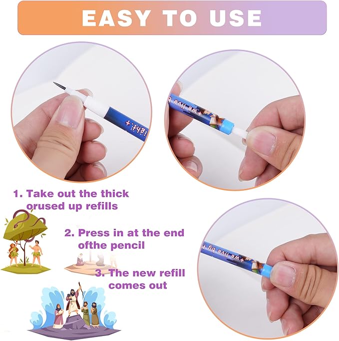 Kolewo4ever 48 Pieces HB Bible Verses Pencils Religious Pop Up Plastic Multipoint Pencil Multicolor Non Sharpening Stackable Pencils Religious Christian Pencil Sunday School Gifts