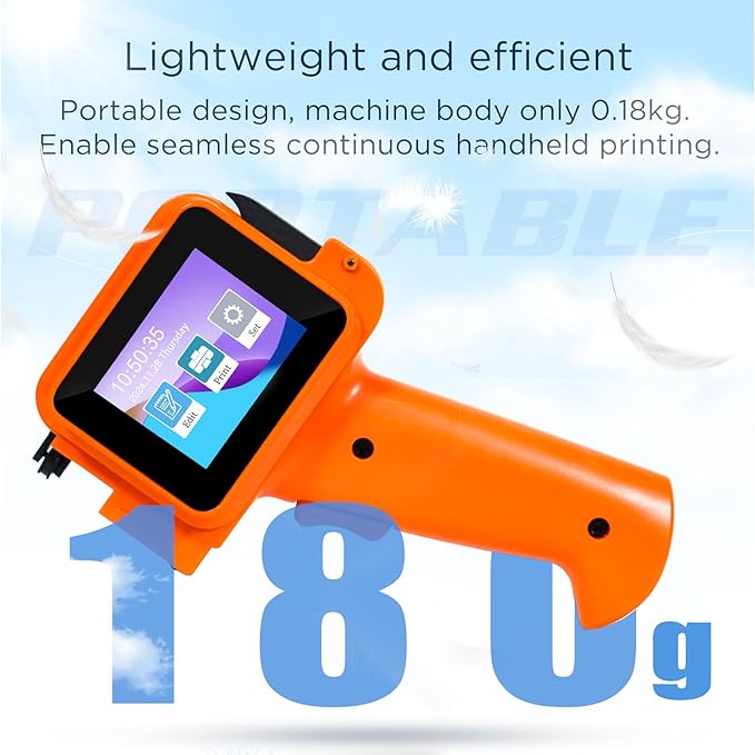 Handheld Inkjet Printer with 42ml Quick-Drying Ink Cartridge, 0.5 Inch Nozzle Ink Jet Coding Machine for EXP Date/Batch Number/QR Code/Barcode/Logo/Text (ZM-C12mini) (Orange)